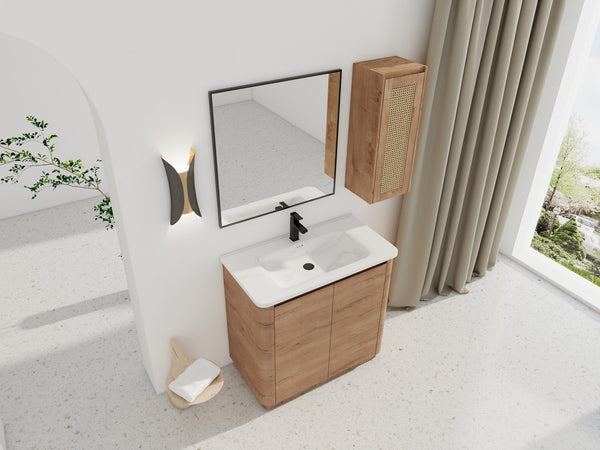 English Elm 36'' Freestanding Bathroom Vanity With Glossy Ceramic Sink & Soft-Close Doors For Stylish Storage W999S00402