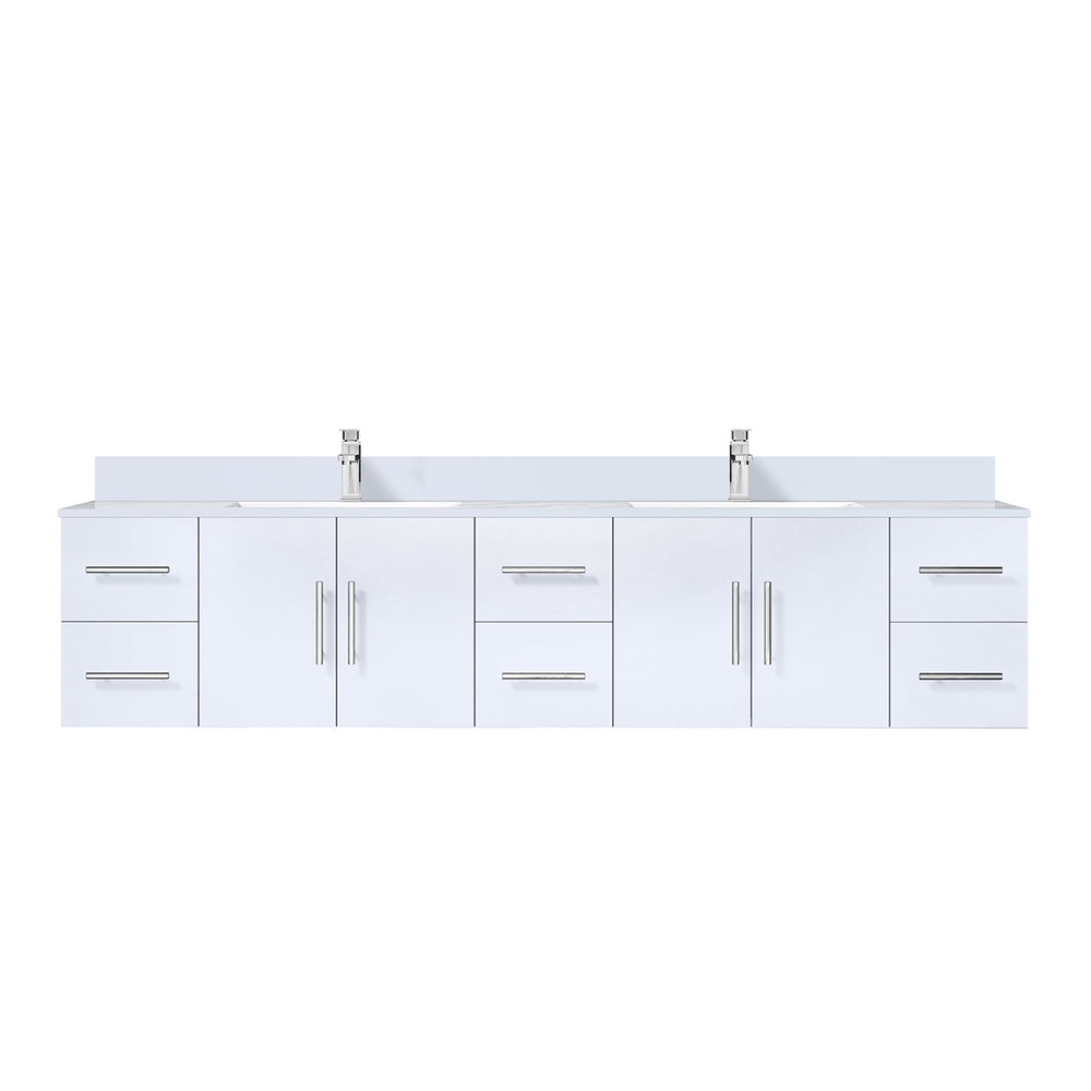English Elm Glossy 84" Double Bath Vanity with White Quartz Top, Soft-Close Drawers, Chrome Faucet Set, Ample Storage B2731P258765