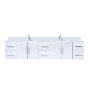 English Elm Glossy 84" Double Bath Vanity with White Quartz Top, Soft-Close Drawers, Chrome Faucet Set, Ample Storage B2731P258765