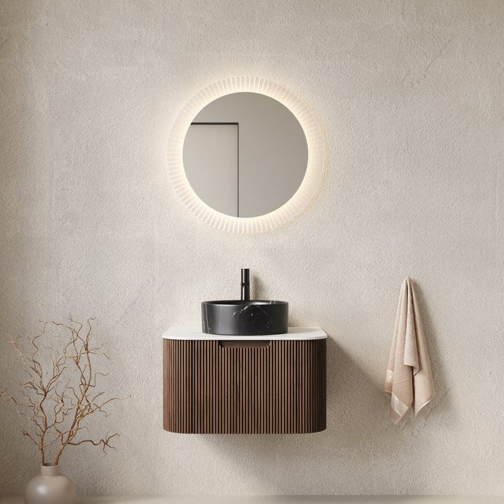English Elm Dina Floating Bathroom Vanity with Sintered Stone Top and Crystal Glass Basin Black,Carrara White,Walnut W2615S00710