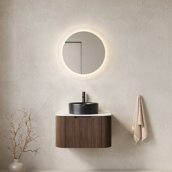 English Elm Dina Floating Bathroom Vanity with Sintered Stone Top and Crystal Glass Basin Black,Carrara White,Walnut W2615S00710