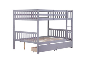 English Elm Full Full Over Full Bunk Bed In Grey With 2 Storage Drawers, Ladder & Safety Guardrails – Versatile Design! W504S00194