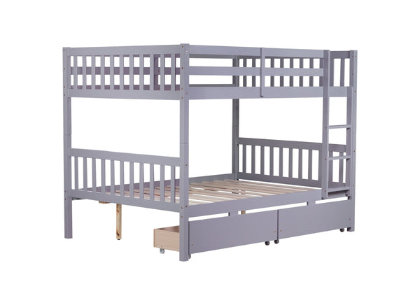 English Elm Full Full Over Full Bunk Bed In Grey With 2 Storage Drawers, Ladder & Safety Guardrails – Versatile Design! W504S00194