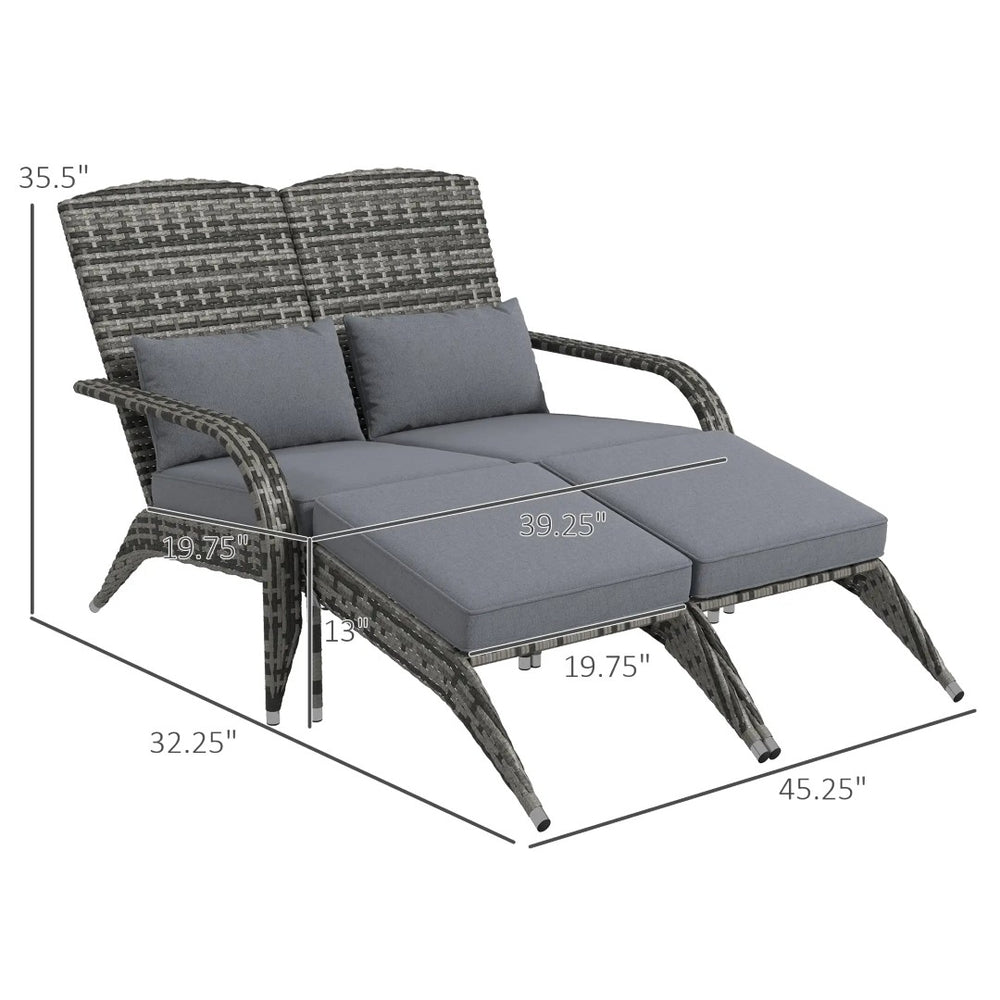 English Elm Outdoor Pe Rattan High Back Lounge Chair with Footstools for Patio Fire Pit Gatherings Gray T3971S00256