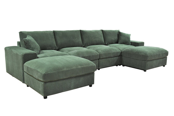 English Elm Sectional with Ottomans Low Profile Modern Minimalist Sofa for Open Living Rooms Dark Green B2748S00092