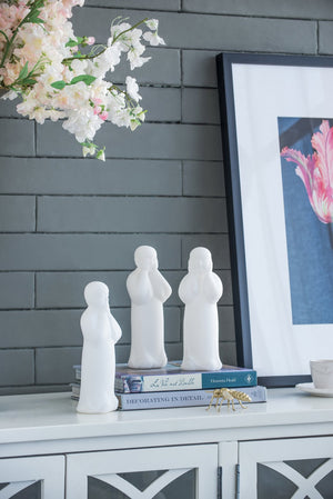 English Elm S/3 Serene White Standing Monks Set – See/Hear/Speak No Evil Tabletop Figurines for Zen Decor W2078P360879