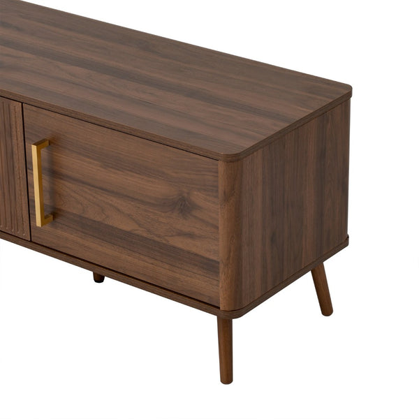 English Elm 78 Inch Walnut Entertainment Center Fluted Doors Solid Wood Legs for Living Room N710P372559P