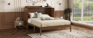 English Elm Queen Size Murphy Bed - Stylish Pine Wood Cabinet With Power Station & Rattan Panel For Space-Saving W504S00234-GIGA