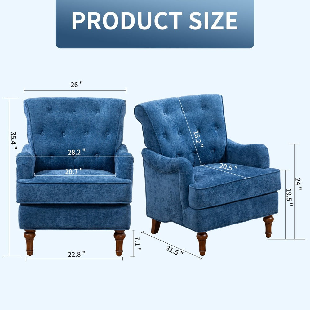 English Elm Accent Club Chair Chenille Upholstered with Spring Cushion Retro Wooden Legs Bedroom W3042P262910