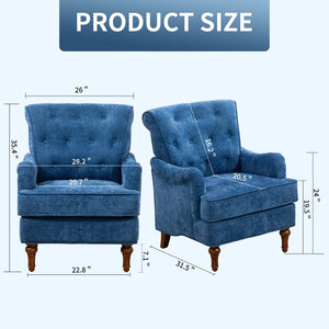 English Elm Accent Club Chair Chenille Upholstered with Spring Cushion Retro Wooden Legs Bedroom W3042P262910