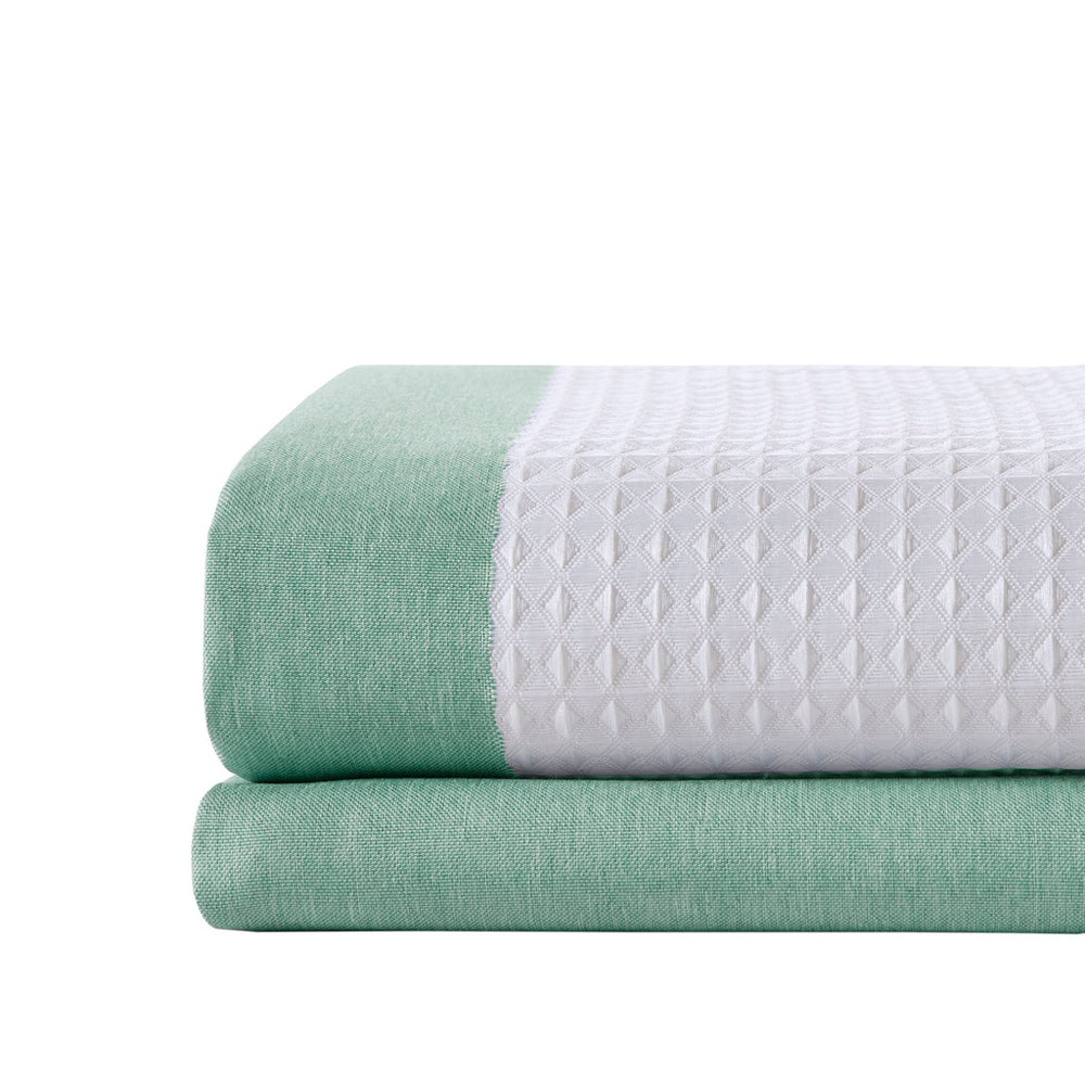 JLA Home Madison Park - Shower Waffle-Textured Curtain with Scotchgard Water-Repel — Heathered Stripe for Spa-Like Bath Ambience Aqua MP70-1485