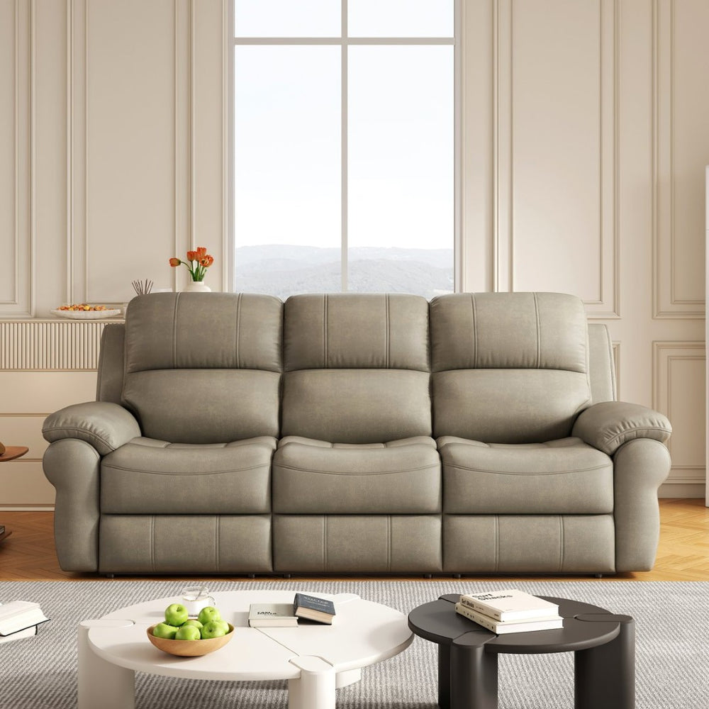 English Elm Breathable Fabric Power Reclining Sofa with Wireless Charging and Drop Down Console W1896141758
