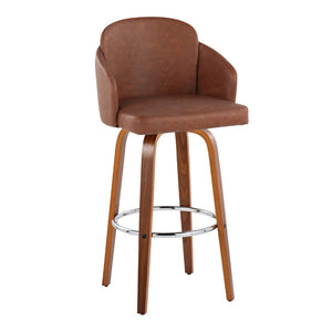English Elm Fixed-height Mid-century Barstools with Walnut Legs and Grey Upholstered Seats Set Camel B202S01902