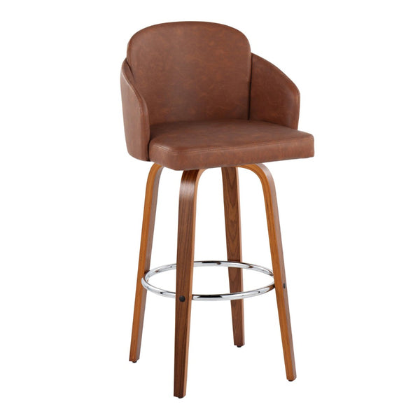 English Elm Fixed-height Mid-century Barstools with Walnut Legs and Grey Upholstered Seats Set Camel B202S01902