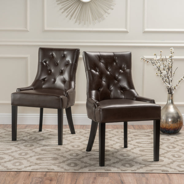 English Elm Christopher Knight Home® - CHENEY Tufted Diamond-Back Dining Chair Set with Upholstered Seat and Solid Wood Legs for Comfort Brown 54181.00