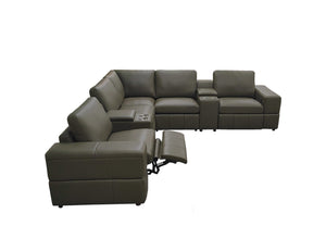 English Elm Premium Leather Match Sectional with Dual Recliners Cup Holders and Storage Console Olive Green B2748S00159