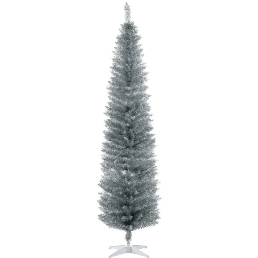 English Elm Snow Flocked Pink Pencil Artificial Christmas Tree for Entryway or Bedroom Corner T3971P419311