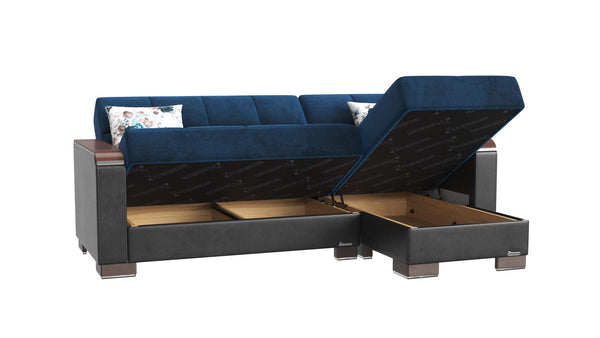 English Elm Primenest Zenaero Convertible Chaise Lounge With Storage - Modern Blue Upholstery & Wood Accents B030P303561-GIGA