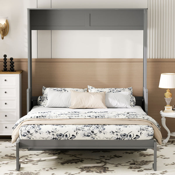 English Elm Queen Murphy Bed with Desk, Built-In LED Lights, USB Charging Ports & Space-Saving Modern Design Gray N7500004014E