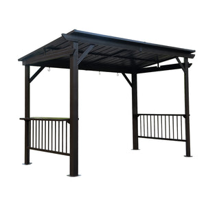 English Elm 6.5x12FT Hardtop Grill Gazebo – Sloped Galvanized Steel Roof, Sturdy Steel Frame, Dual Shelves & Hooks Gray W1859S00117
