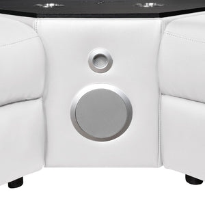 English Elm Nova Tech Sectional with Led Bar Bluetooth Speakers Power Recliners and Freezer Console White B009S02171
