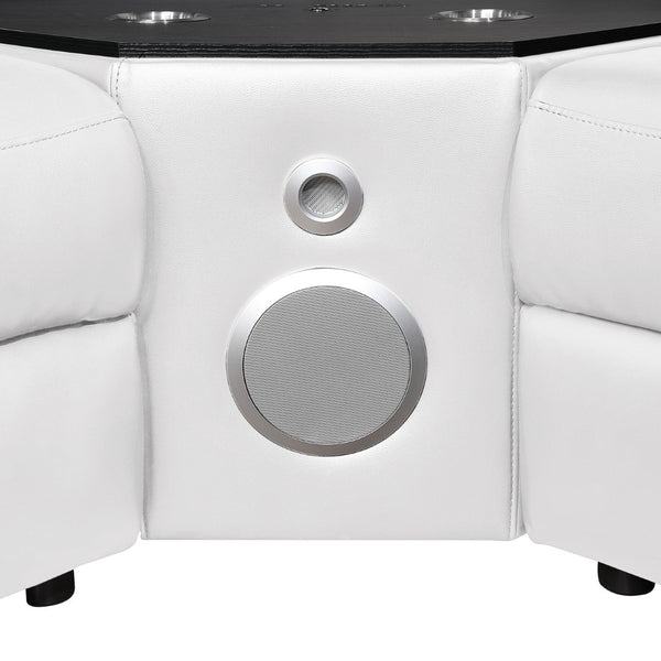 English Elm Nova Tech Sectional with Led Bar Bluetooth Speakers Power Recliners and Freezer Console White B009S02171