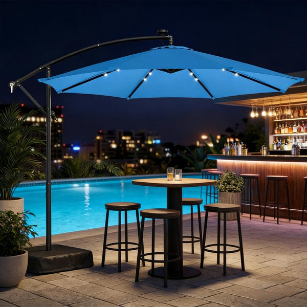 blue offset patio umbrella with solar lights Amazon.com : HOMSHADE 10ft Cantilever Its high 360-Degree Solar LED Cantilever Offset