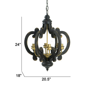 English Elm Aki Six Light Carved Fir Wood Chandelier Ornate Vintage Fixture for Dining Rooms B056P416816