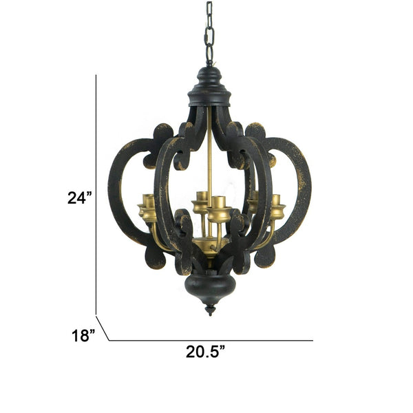 English Elm Aki Six Light Carved Fir Wood Chandelier Ornate Vintage Fixture for Dining Rooms B056P416816
