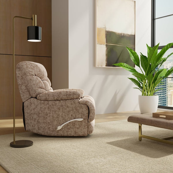 English Elm Swivel Glider Recliner Plush Upholstered Chair for Contemporary Living Rooms Beige Brown B339P422560