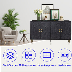 English Elm Modern Lacquered 4 Door Wooden Cabinet Sideboard Buffet Server with Two-Tier Storage and Sleek Countertop Distressed Black W1435P191611