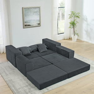 English Elm Modular Cloud Sectional Sofa with Corduroy Upholstery, Deep-Seat Sleeper Loveseat, Removable Ottoman, No-Assembly Comfort and Customizable Configuration Grey W1117P357546