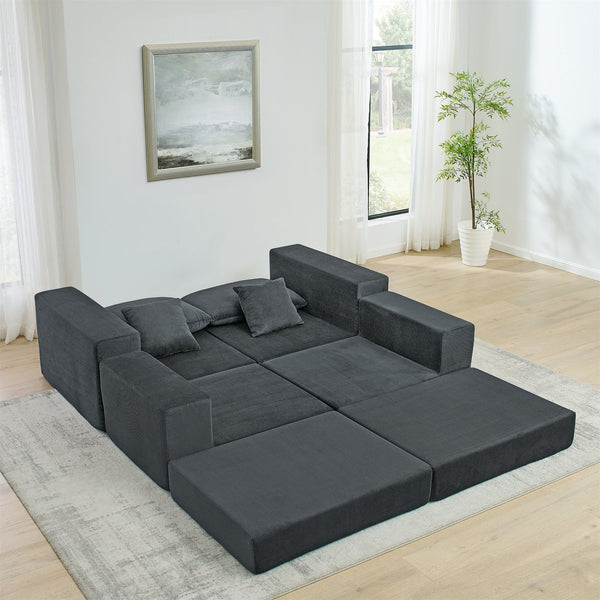 English Elm Modular Cloud Sectional Sofa with Corduroy Upholstery, Deep-Seat Sleeper Loveseat, Removable Ottoman, No-Assembly Comfort and Customizable Configuration Grey W1117P357546