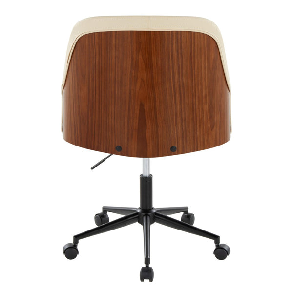 English Elm Office Chair Mid Century Modern Walnut Wood Faux Leather Seat with Swivel Base B202P474171