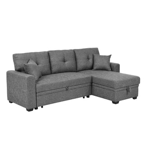 English Elm Upholstered Sleeper Sofa with Chaise & Under-Seat Storage, Reversible L/R, Modern Compact Design Gray B355S00004