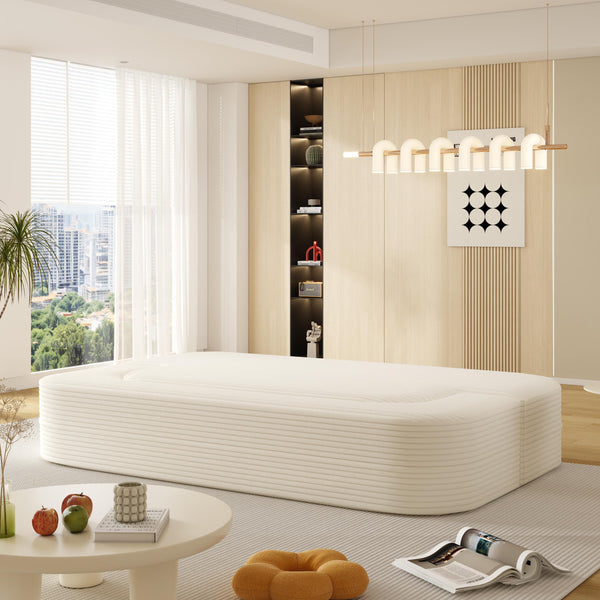 English Elm 78.7" Modern Foldable Corduroy Sofa Bed with 2 Plush Pillows, 2-in-1 Convertible Sleeper and Blanket Beige W3219P317382