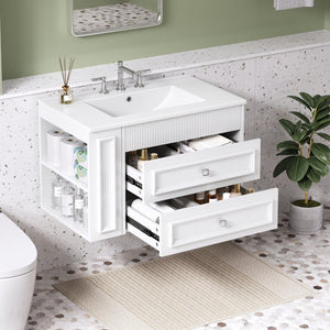 English Elm 30'' Wall Mounted Bathroom Vanity with Ceramic Sink, Floating MDF Cabinet, Soft-Close Drawers & Ample Storage White N710P334915K