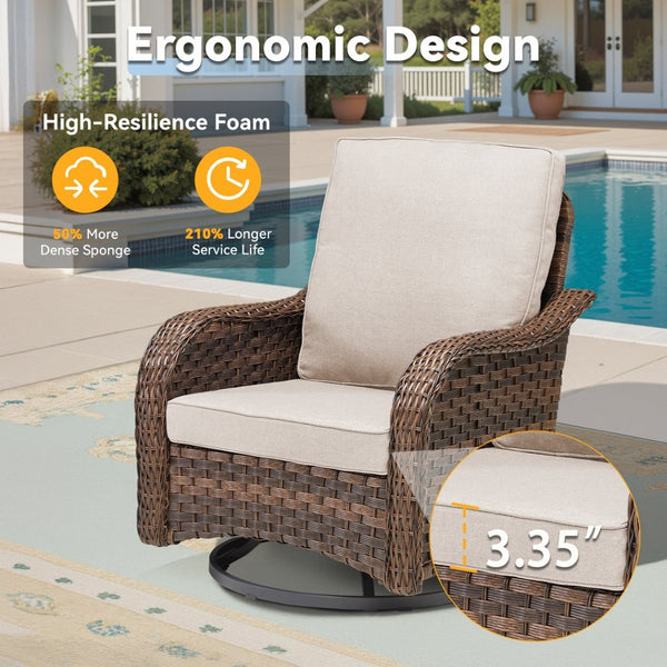 English Elm Patio Wicker Swivel Glider Rocker Set of 2 All Weather Resin Woven Porch Chairs Beige T3773P417372
