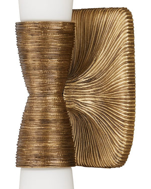 Currey & Company Burrows Brass Bath Wall Sconce - Sculptural Design With Textured Metal And Elegant White Glass Globes Gold Glass ,Brass 5800-0065-currey-company