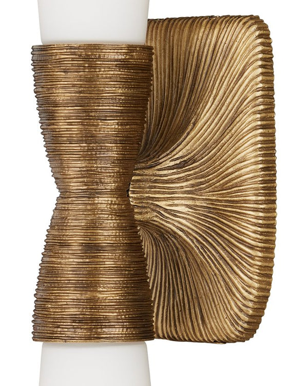 Currey & Company Burrows Brass Bath Wall Sconce - Sculptural Design With Textured Metal And Elegant White Glass Globes Gold Glass ,Brass 5800-0065-currey-company