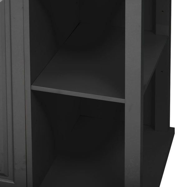 English Elm K&k Farmhouse Kitchen Island Extendable Table Rubber Wood Veneer Built-in Charging Storage Black N707S215327B