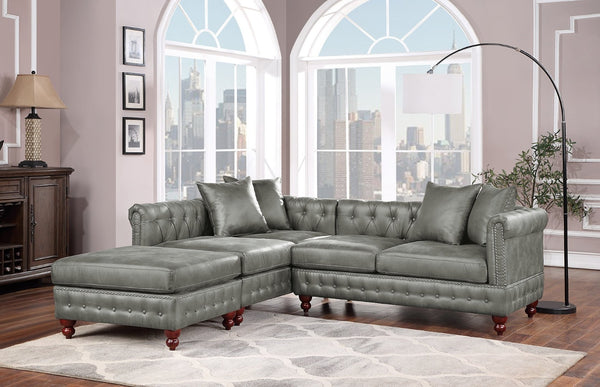 English Elm Slate Gray 3-Piece Leatherette Sectional Set - Reversible Loveseats & Versatile Ottoman For Comfort B011S01332-GIGA