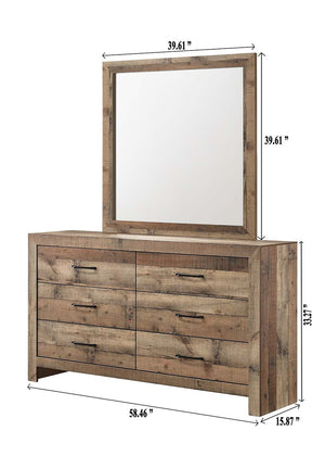 English Elm 1pc Six Drawer Reclaimed Plank Dresser Warm Brown Wood Grain Farmhouse Bedroom B2741P484438