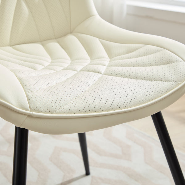 English Elm Dining Chairs Mid Century Modern Set of 2 with Curved Back Support, Perforated PU Upholstery, Cushioned Comfort and Floor-Protecting Adjustable Leg Caps Cream W1143P254984