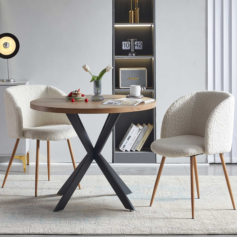 English Elm Adjust Plush Sherpa Upholstered Dining Armrest Chair Set of 2 — Curved Round Back, Foam-Padded Comfort White W1164104157