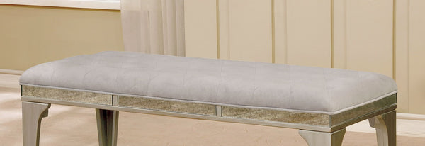 English Elm Transitional Upholstered Tufted Bench with Flannelette Cushion, Elegant Dining Seating, Glamorous Finish, 50.5" wide Gray,Silver 53 L x 24 W x 8 H B2741P366063