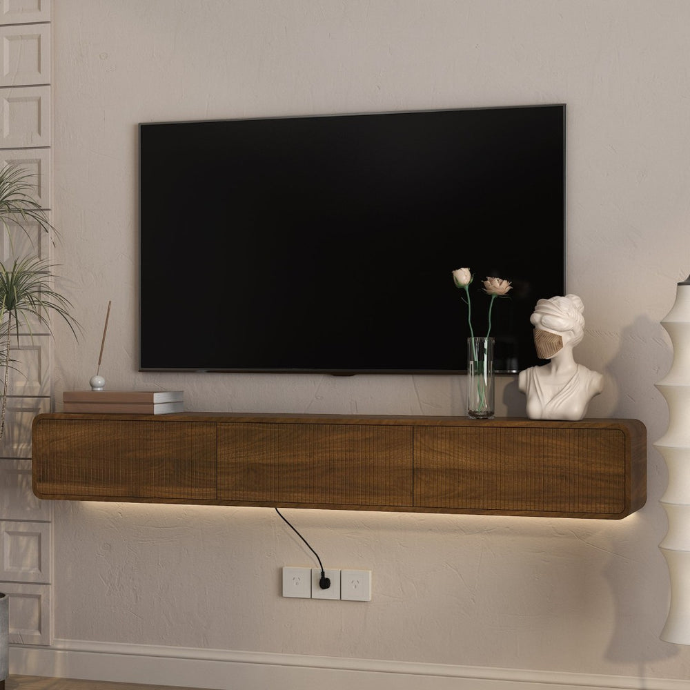 English Elm Floating Wall Mounted Tv Console with Led Ambient Lighting for Modern Living Rooms W1321P450664
