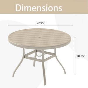 English Elm Outdoor Round Patio Dining Table with Powder-Coated Steel, Seats 6-7, Umbrella Hole, Rust-Resist Sandstone W213P335111