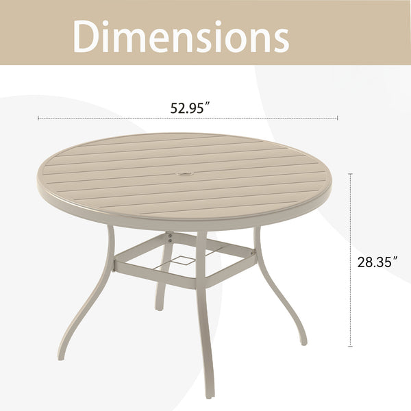 English Elm Outdoor Round Patio Dining Table with Powder-Coated Steel, Seats 6-7, Umbrella Hole, Rust-Resist Sandstone W213P335111