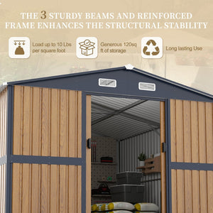 English Elm 10x12 Galvanized Steel Outdoor Shed with Lockable Entry Windows and Sloped Roof W1598S00032